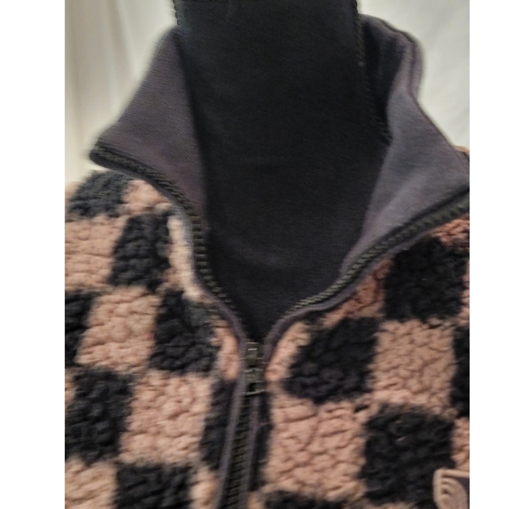 Pink Victoria's Secret Checkerboard Sherpa Fleece Quarter Zip Pullover Brown XS - Picture 4 of 7
